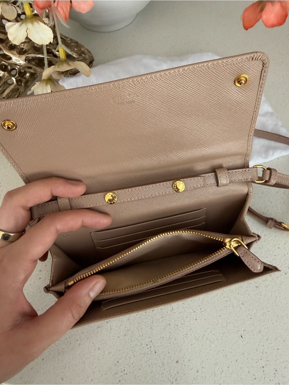 Authentic Prada Saffiano Leather Wallet on Chain / Crossbody – Cameo Beige - Picture 10 of 12